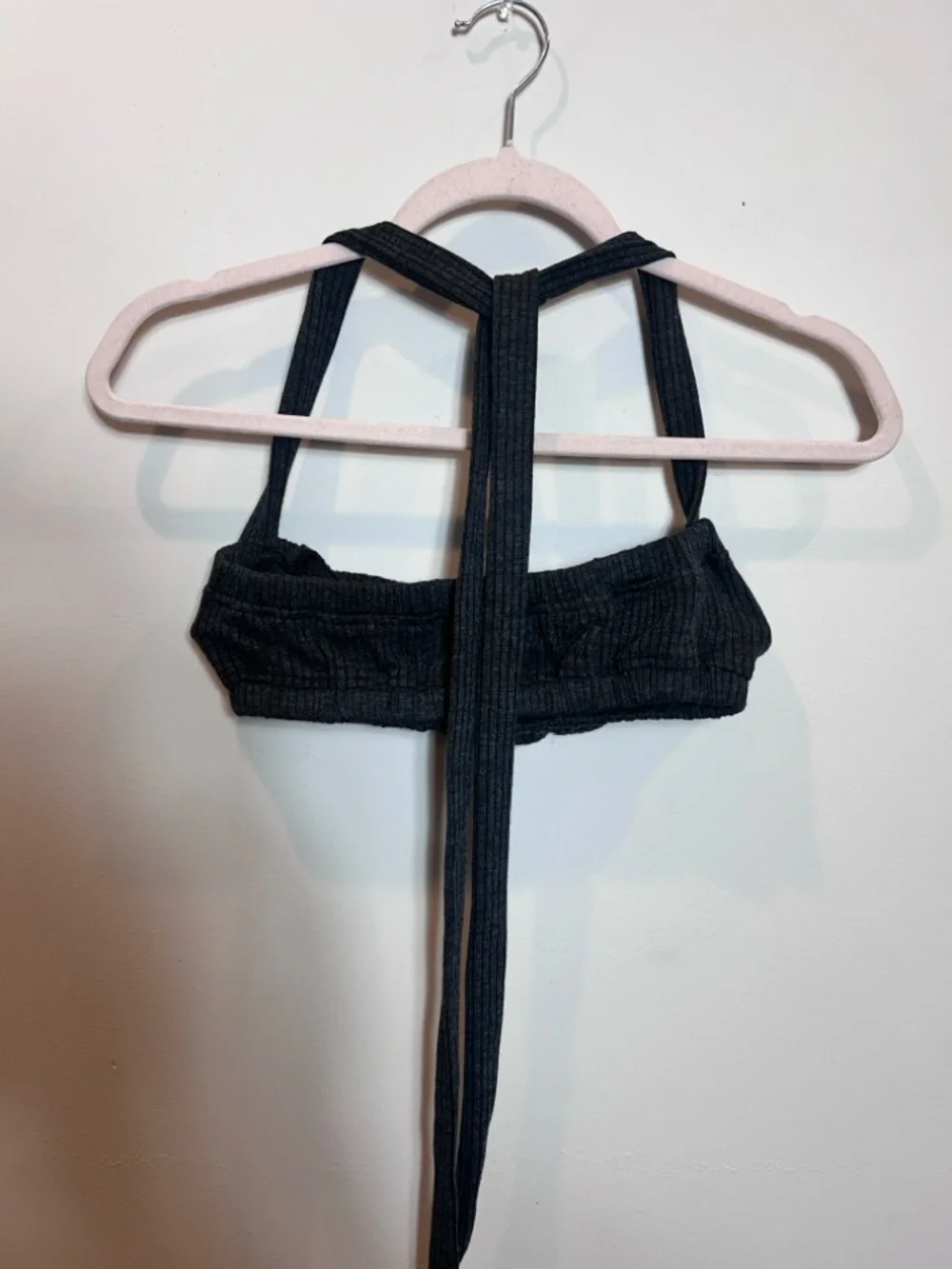 WeWoreWhat Ribbed Cross-Neck Bandeau Crop Top - Charcoal Gray - Picture 6 of 7